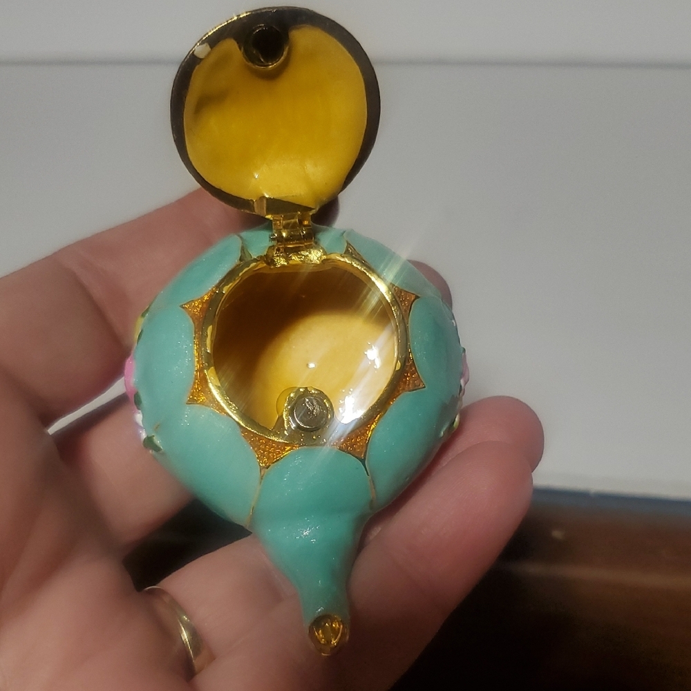 Floral Teal Miniature Teapot Trinket Box - Picture 12 of 12